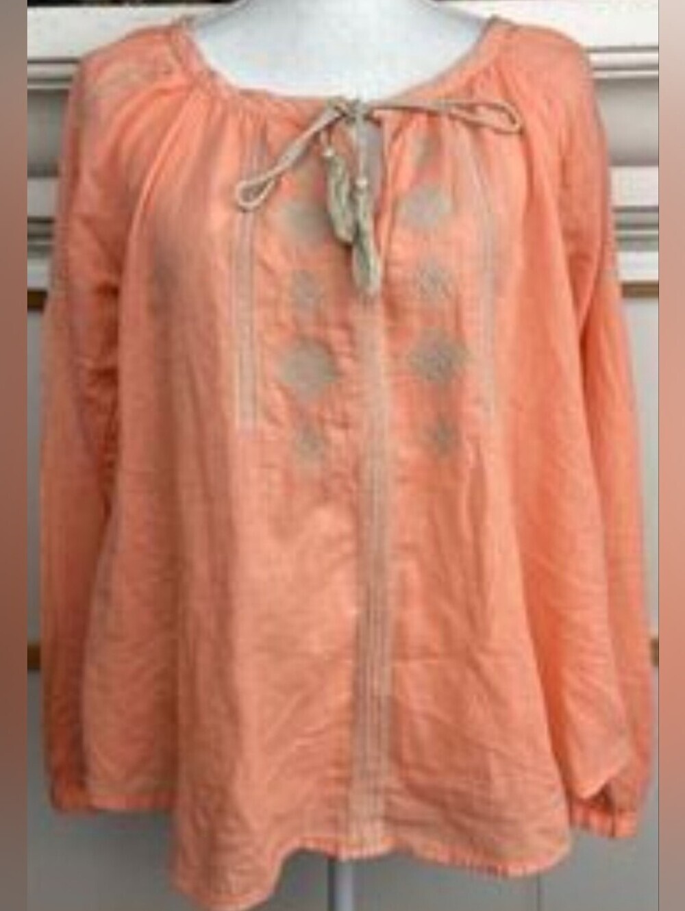 Loft Orange Embroidered Longsleeve Lightweight Top Size S